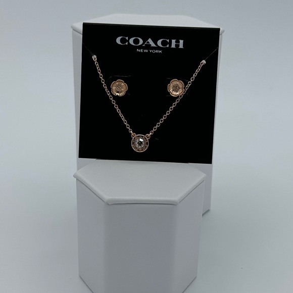 Coach Open Circle Necklace and Tea Rose Earring NWT - Picture 1 of 9